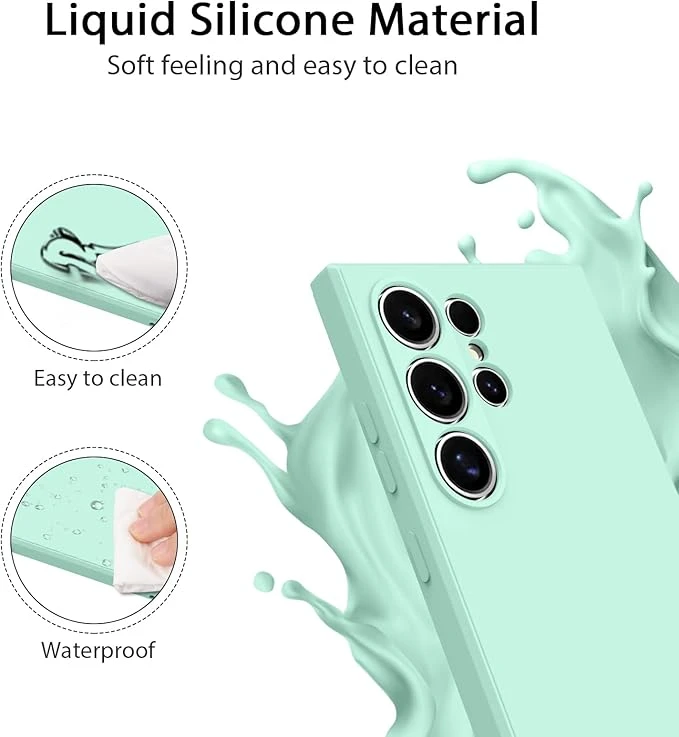 جراب سيليكون ناعم لموبايل سامسونج جالاكسي S25 الترا 5G، [حماية من السقوط من الدرجة العسكرية] [بطانة مضادة للخدش] غطاء نحيف مضاد للصدمات لهاتف جالاكسي S25 الترا (لون اخضر فاتح)