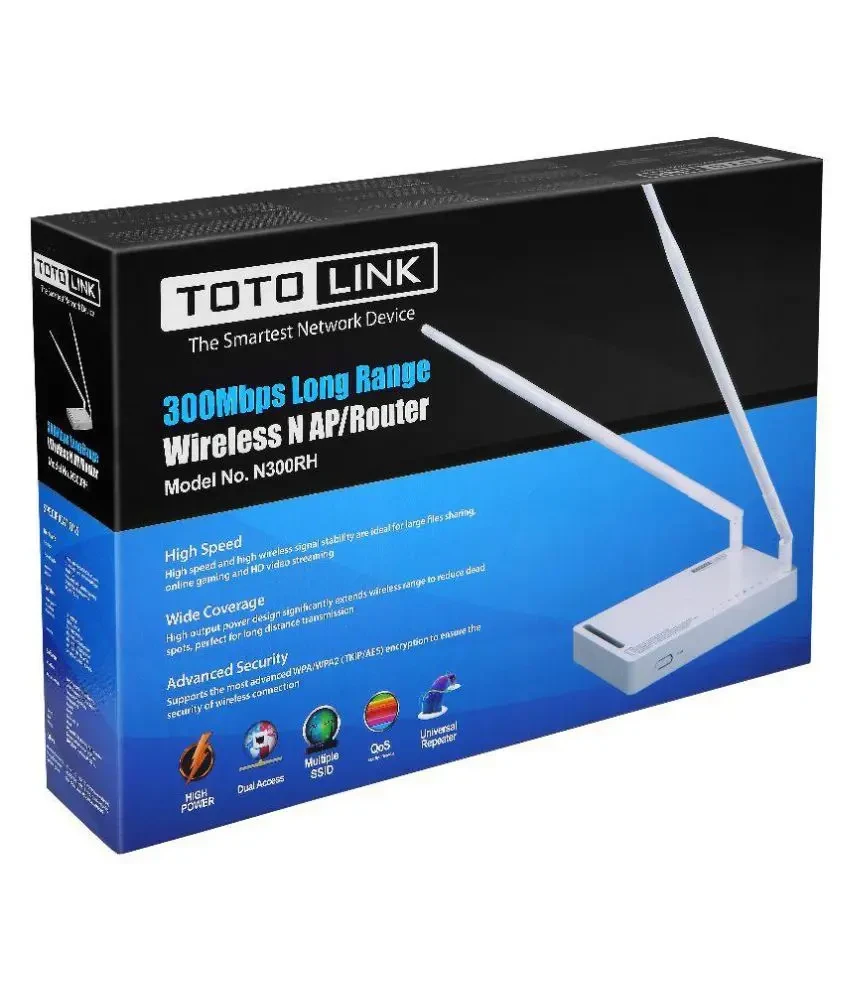 جهاز توجيه واي فاي لاسلكي عالي الطاقة وطويل المدى TOTOLINK N300RH بسرعة 300 ميجابت في الثانية، مزود بهوائيين قابلين للفصل بقوة 11 ديسيبل - يدعم شبكات VLAN