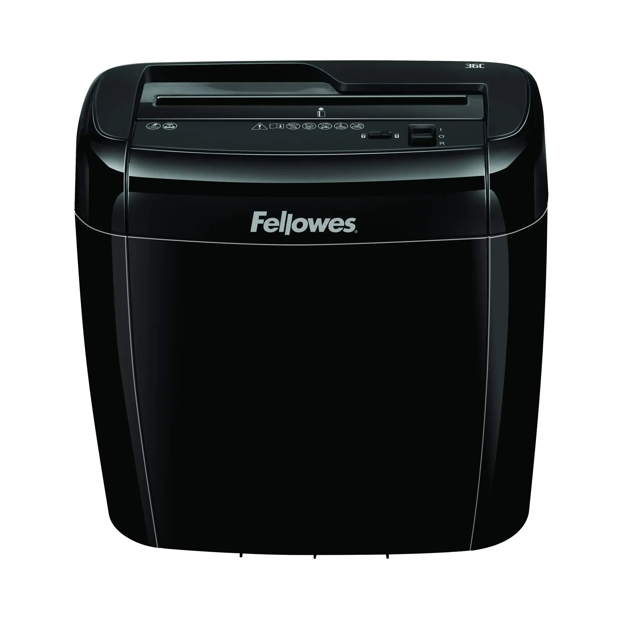 آلة تمزيق الورق FELLOWES Powershred 36C، تقطع 6 ورقات بشكل متقاطع مع قفل أمان وسلة مهملات سعة 12 لترًا - مستوى الأمان P4 - أسود
