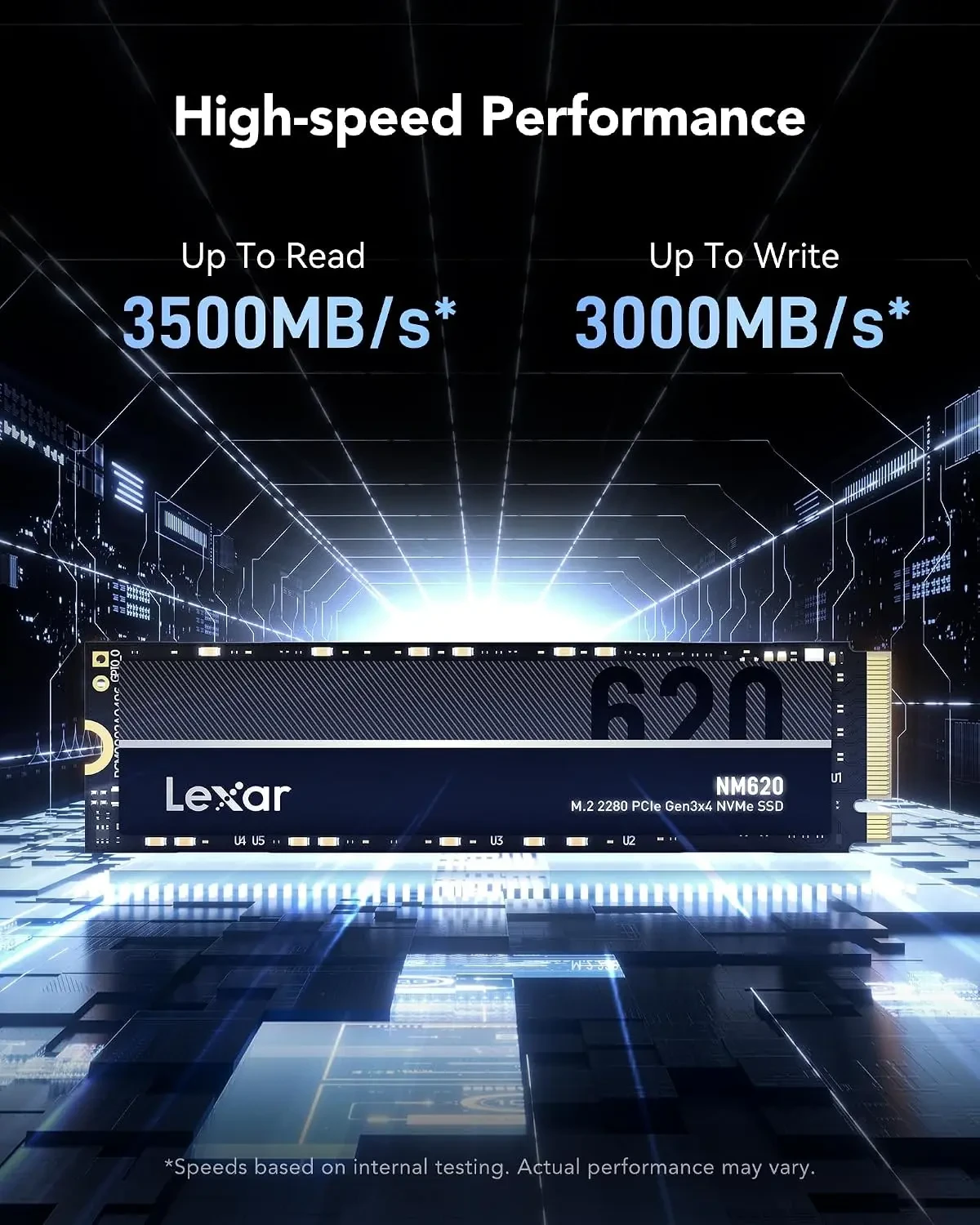 Lexar NM620 1TB SSD، M.2 2280 PCIe Gen3x4 NVMe 1.4 SSD داخلي، قراءة تصل إلى 3500 ميجابايت/ثانية، كتابة 3000 ميجابايت/ثانية، محرك أقراص الحالة الصلبة الداخلي NAND Flash ثلاثي الأبعاد