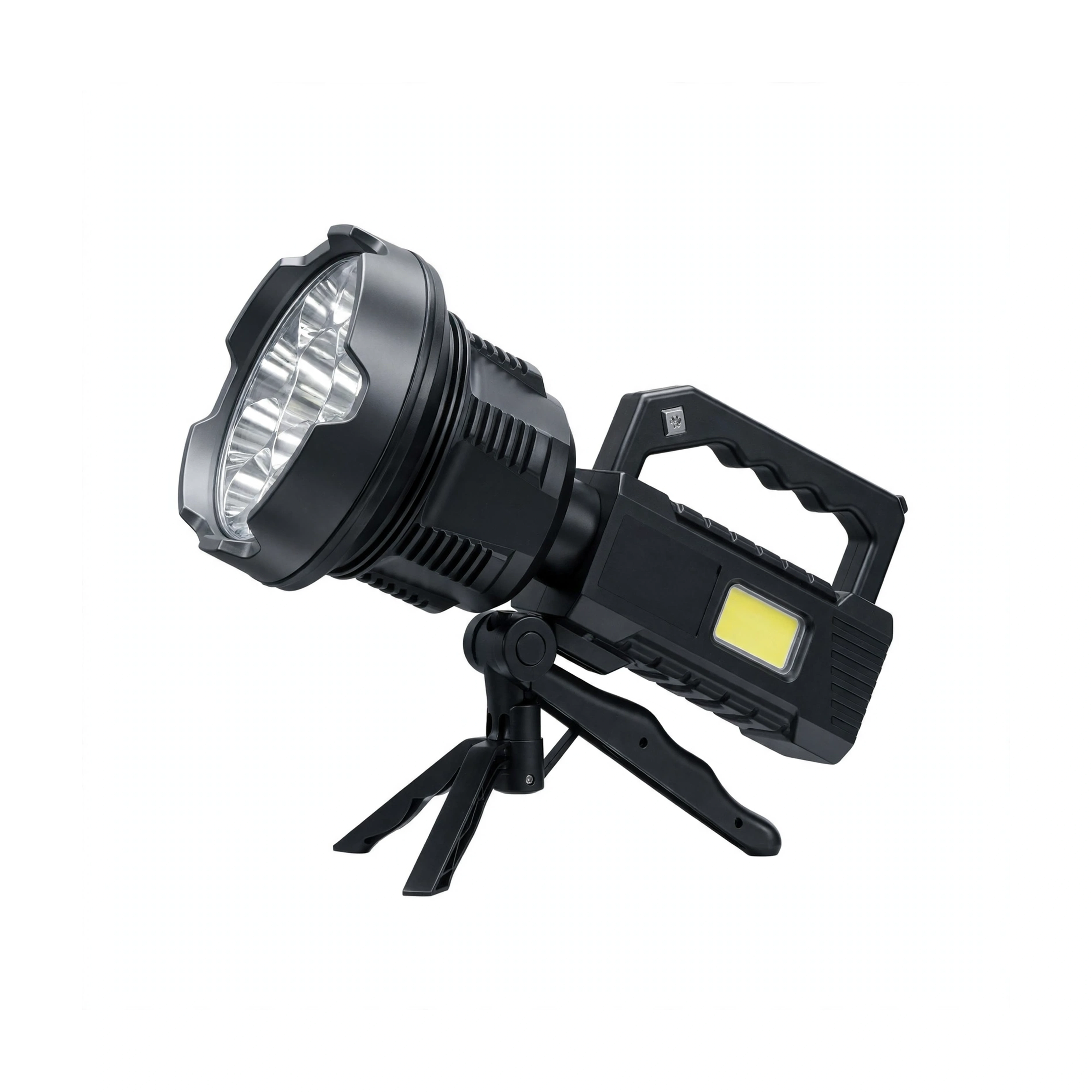 كشاف يدوي LED قابل لإعادة الشحن عبر منفذ USB طراز TD-999 مع حامل ثلاثي القوائم وإضاءة جانبية COB - 1000
